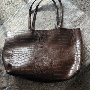 Old Navy Dark Brown Crocodile-Embossed Tote